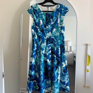 Calvin Klein Blue & White Floral Midi Dress